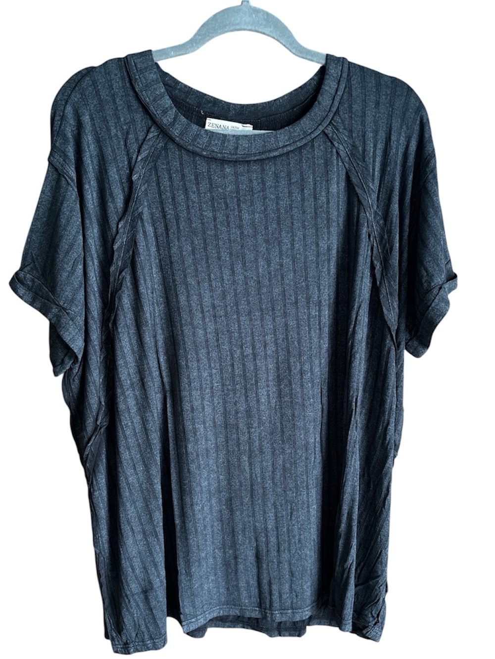 Zenana Ash Black Ribbed Short-Sleeve Women’s Top